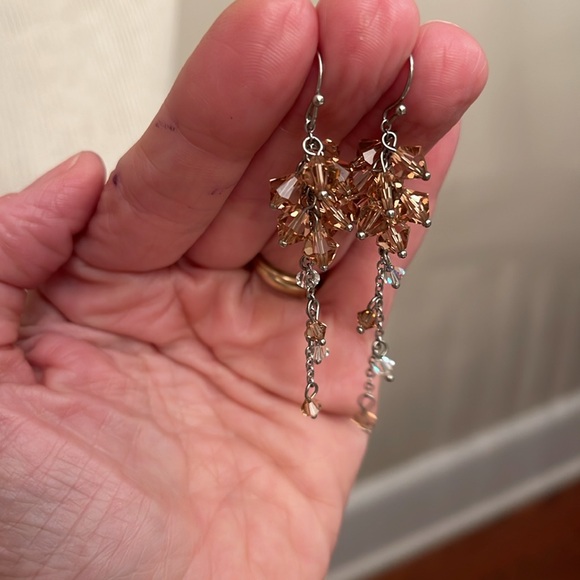 Champagne Colored Swarovski Crystal Cluster Earrings - Picture 6 of 15